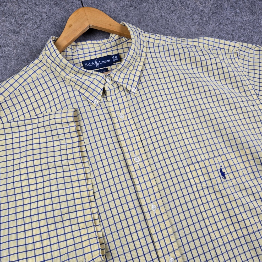 Ralph Lauren Shirt Mens 4X Big Yellow Plaid Short Sleeve Button Down Pony Logo